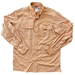 The North Face VaporWick Plaid Button Up Shirt Orange Small Long Sleeve Roll Tab